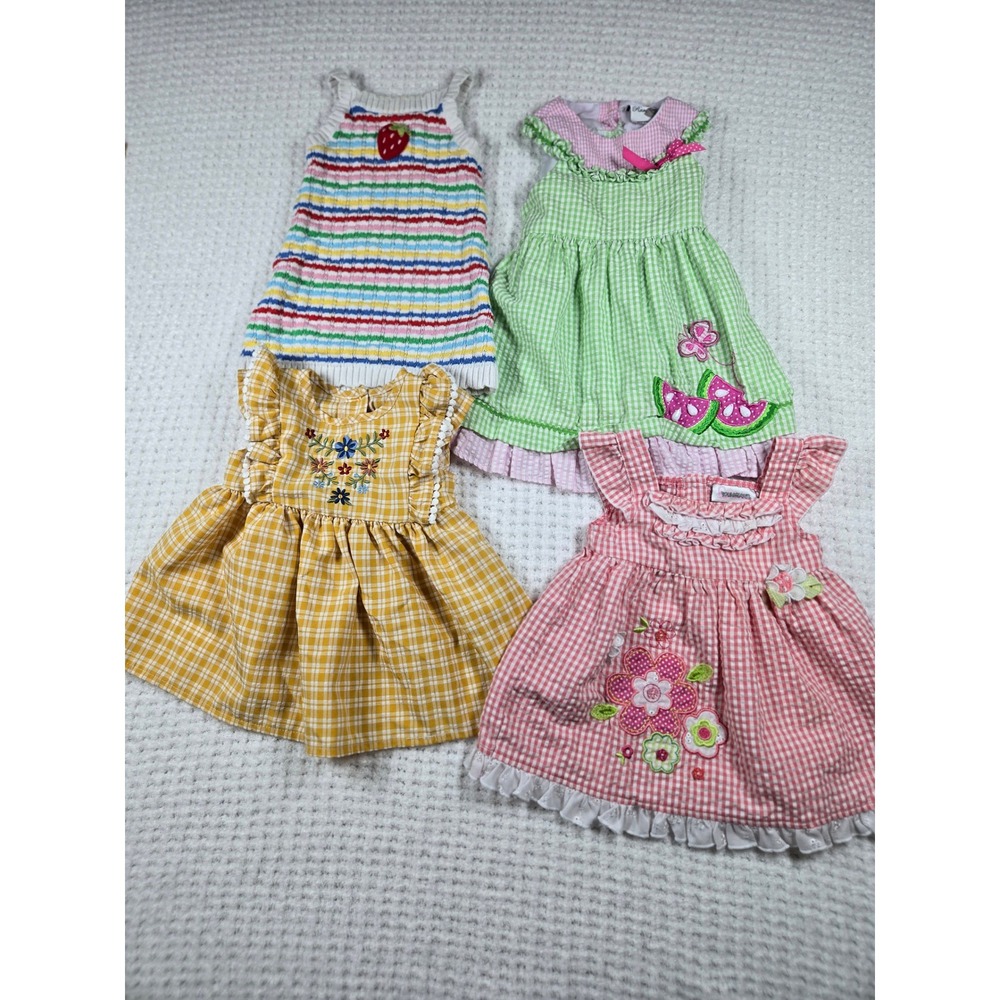 Baby Girl Dress Bundle 12 Mth‎ Gingham Floral Strawberry Old Navy Youngland 4pc